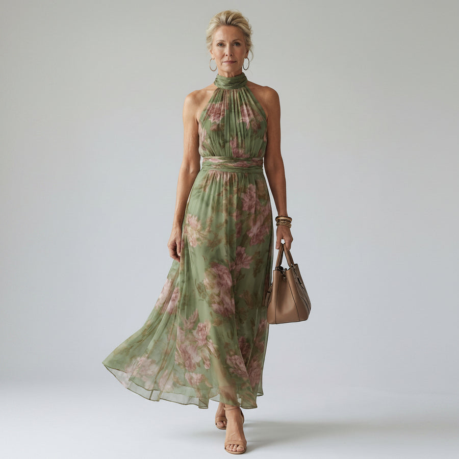 Serena | Gathered Halter Midi Dress