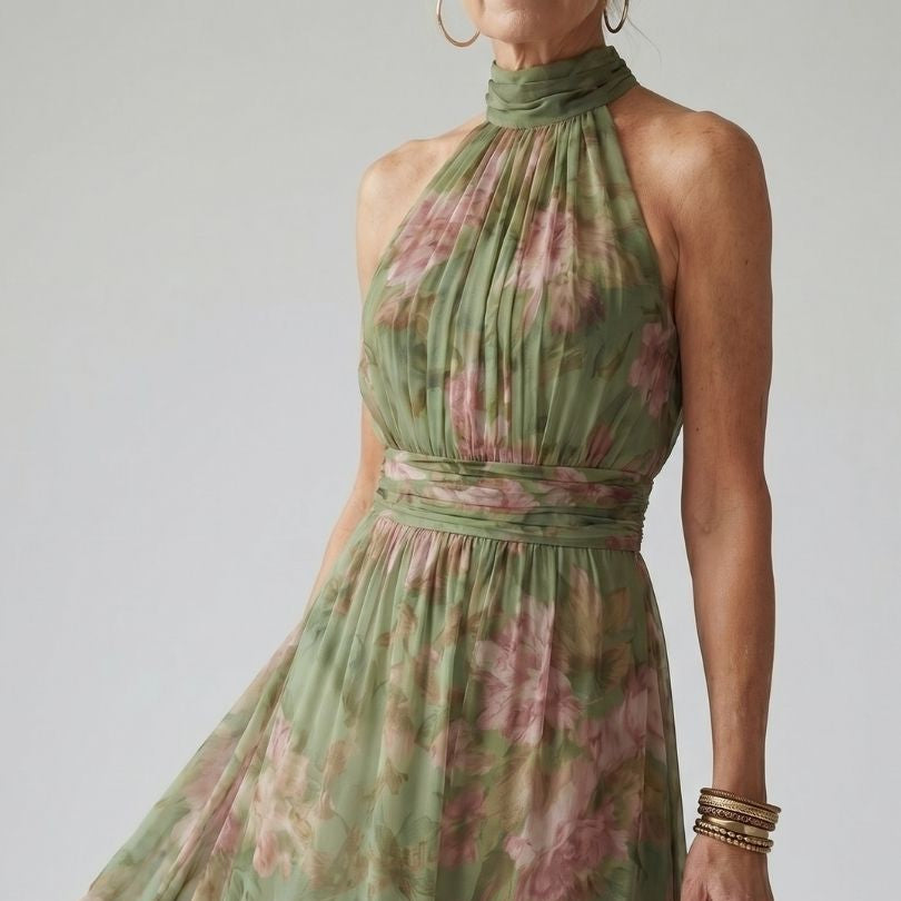 Serena | Gathered Halter Midi Dress