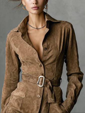 Valentina | Suede Belted Shirt Dress