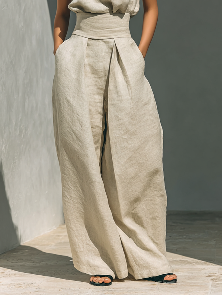 Dawn | Relaxed Beige Sleeveless Set with Wide Pants