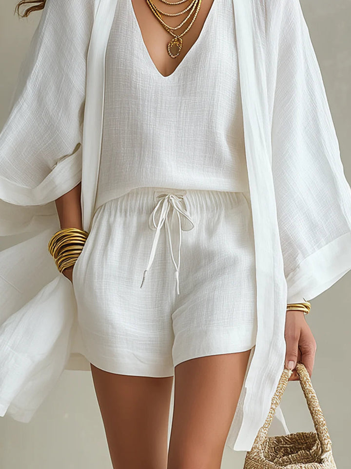 Camila | Three-Piece Cardigan & Shorts Set