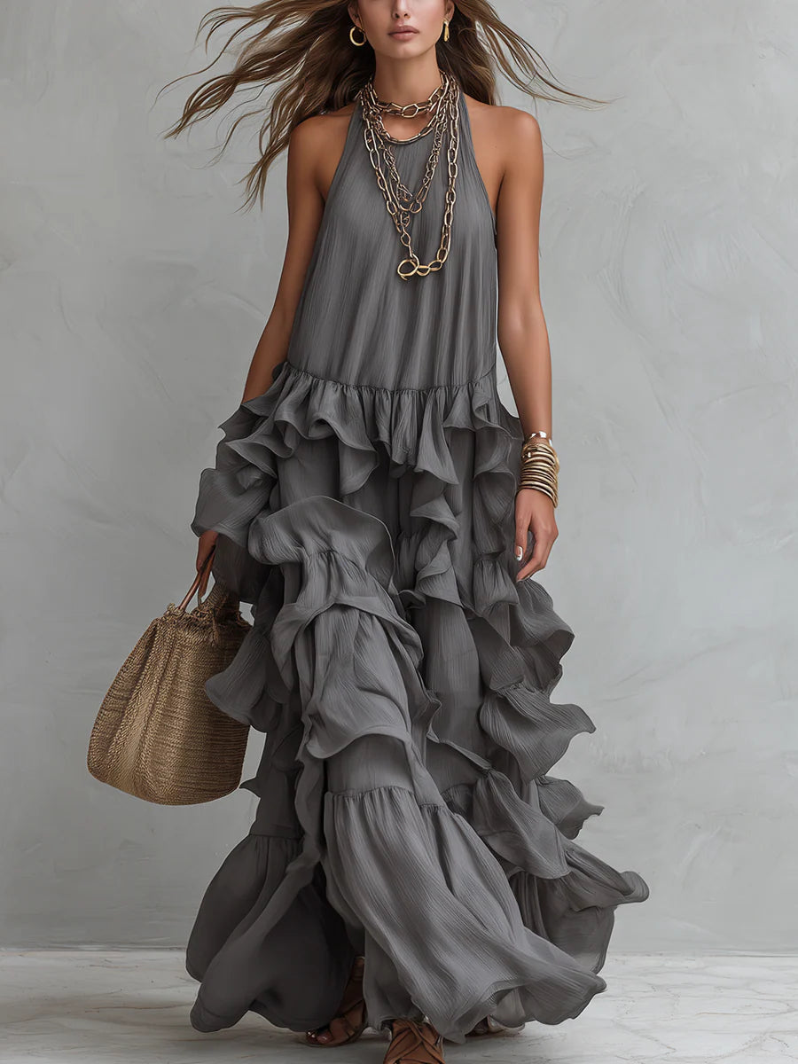 Selene | Layered Ruffle Halter Maxi
