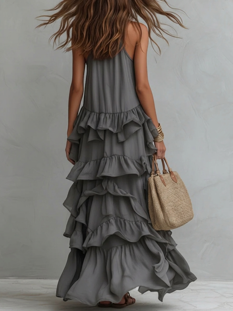 Selene | Layered Ruffle Halter Maxi