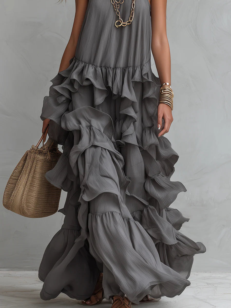 Selene | Layered Ruffle Halter Maxi