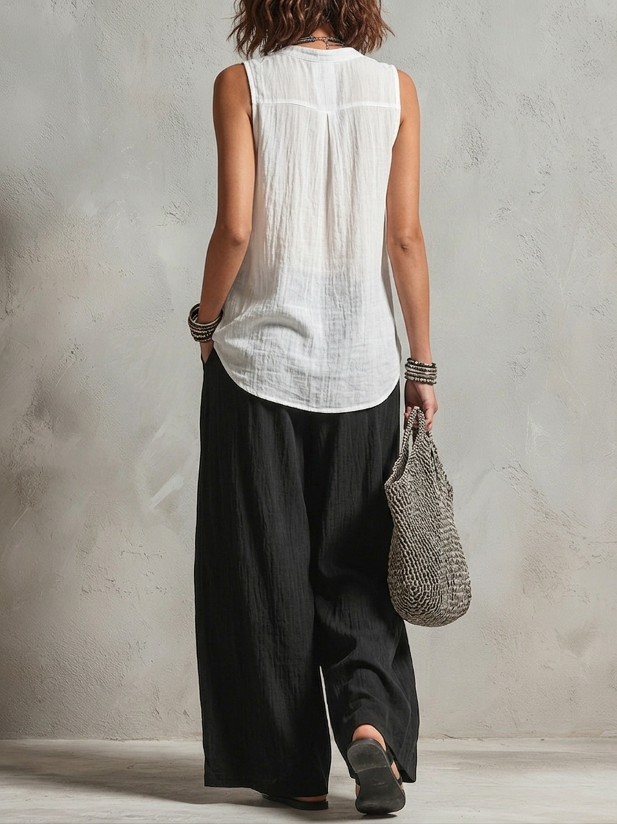 Monique | Three-Piece Set: Layered Cardigan & High-Waist Wide-Leg Pants