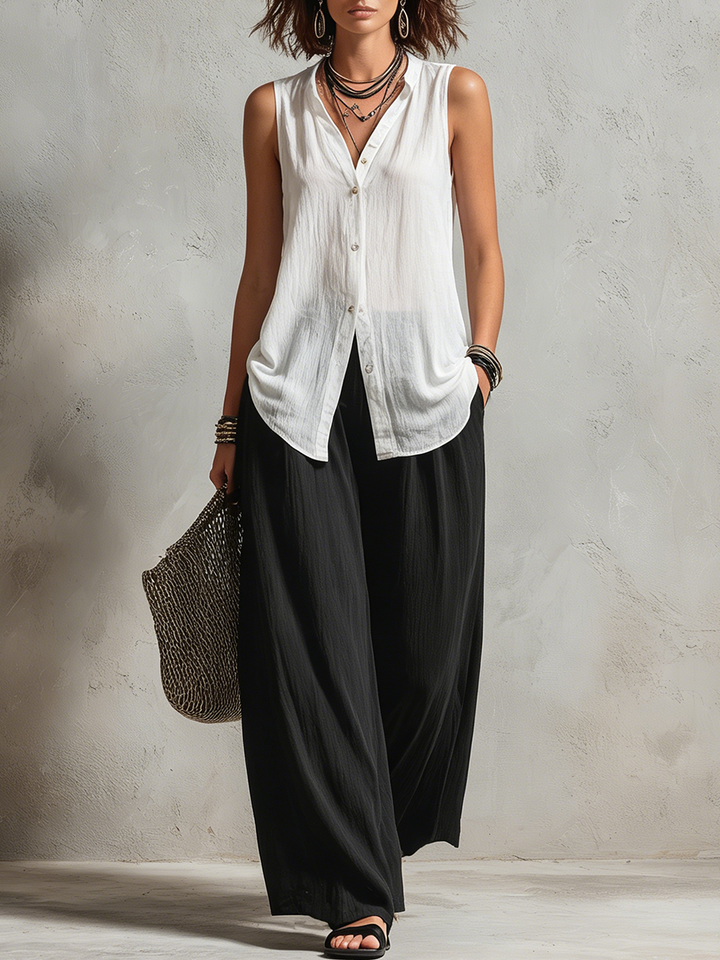 Monique | Three-Piece Set: Layered Cardigan & High-Waist Wide-Leg Pants