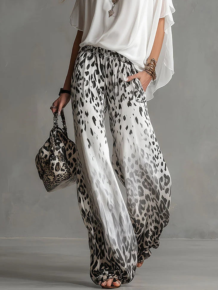Monica | Boat-Neck T-Shirt & Gradient Leopard Pants Set