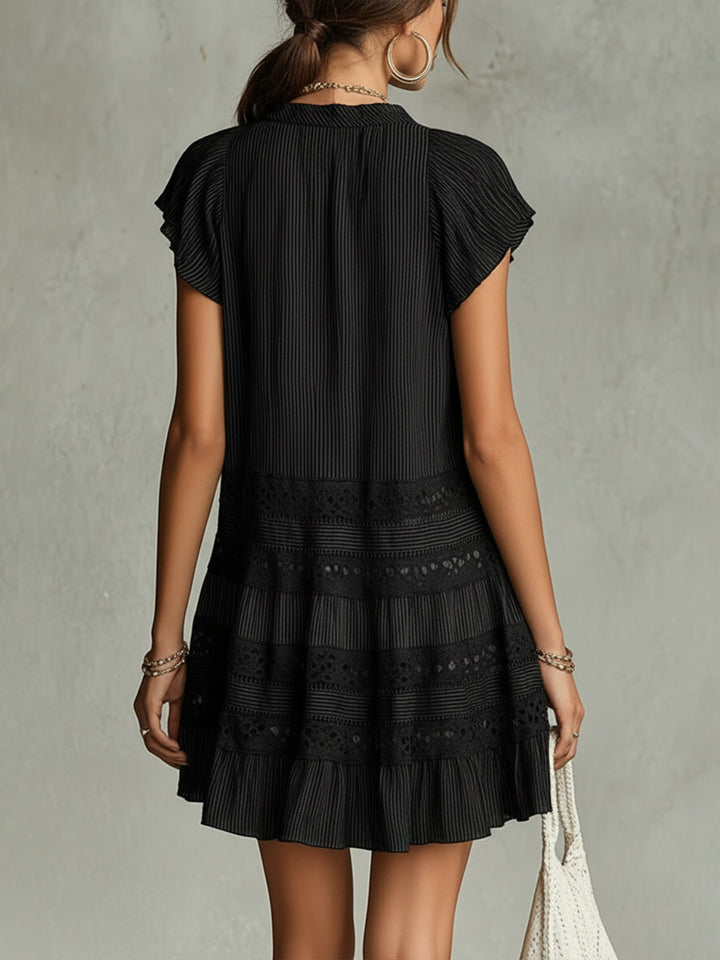 Mini Striped Dress with Lace and Ruffles