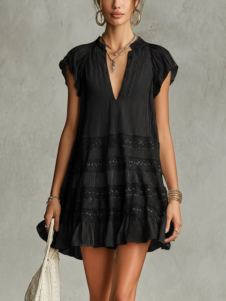 Mini Striped Dress with Lace and Ruffles