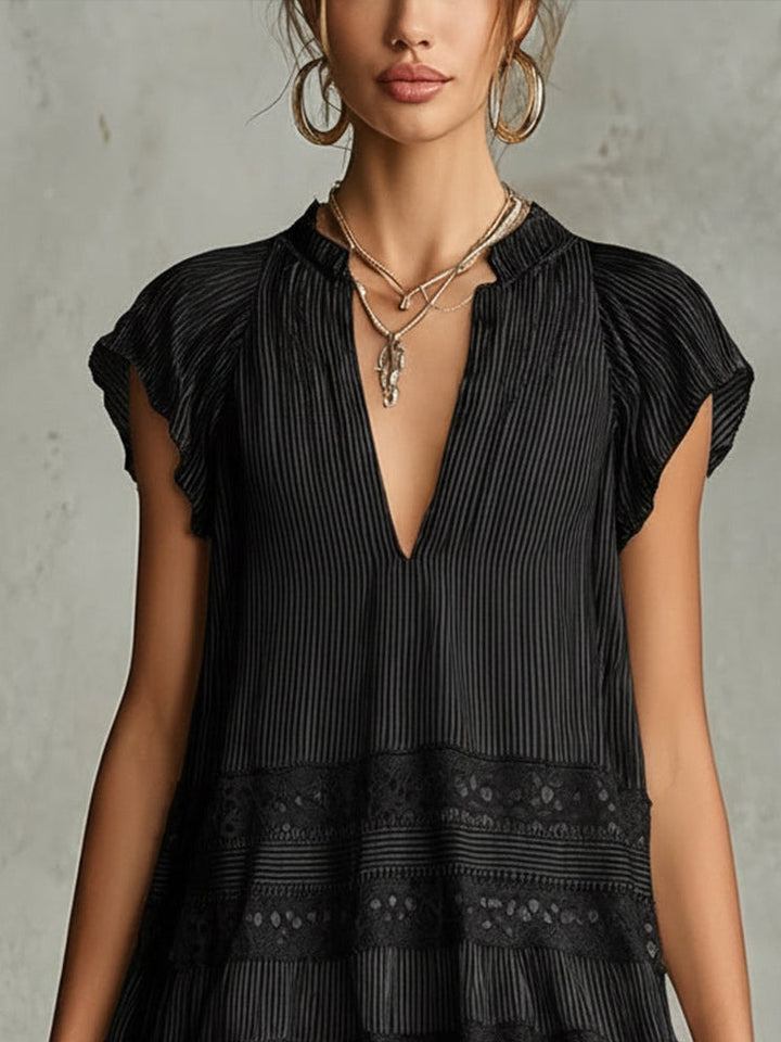Mini Striped Dress with Lace and Ruffles