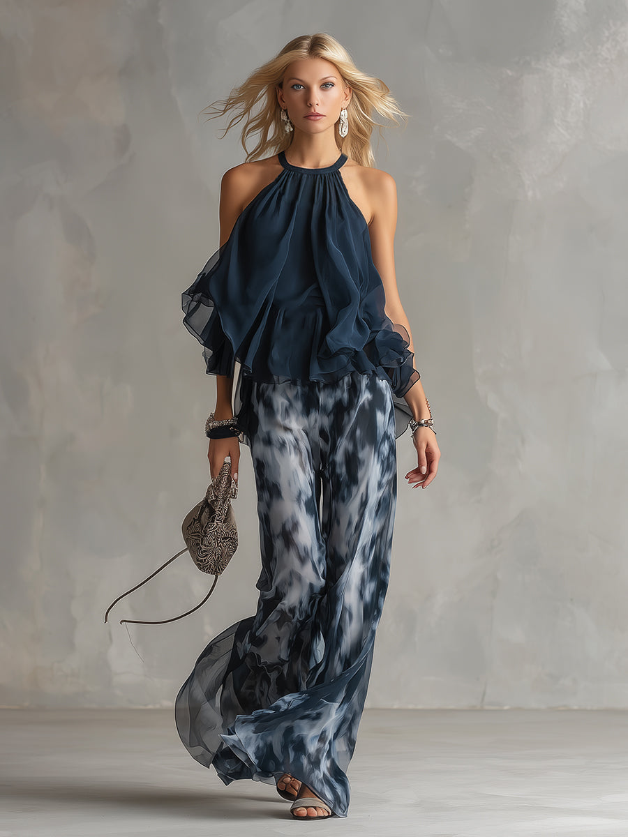 Ludovica | Stylish Navy Low Top and Wide Pants Set