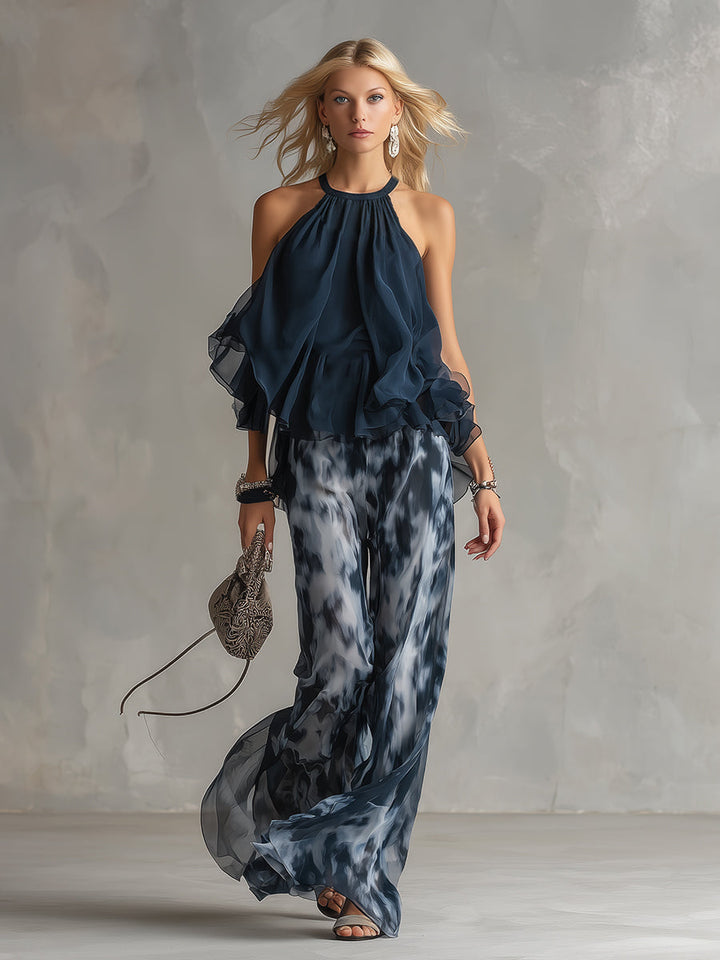 Ludovica | Stylish Navy Low Top and Wide Pants Set