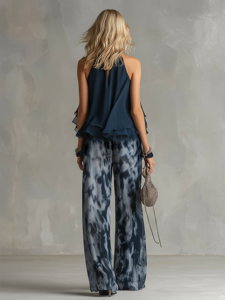 Ludovica | Stylish Navy Low Top and Wide Pants Set