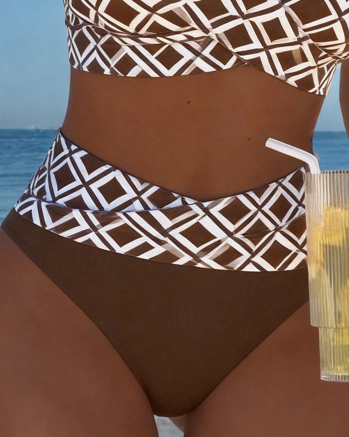 Two-Piece Bikini with Bra Cut and Diamond Pattern
