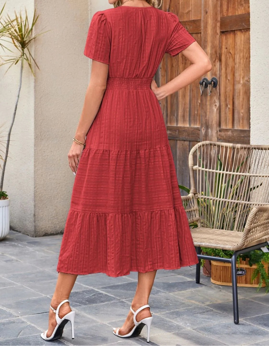 Victoria | Ruffled Midi Dress V-Neckline