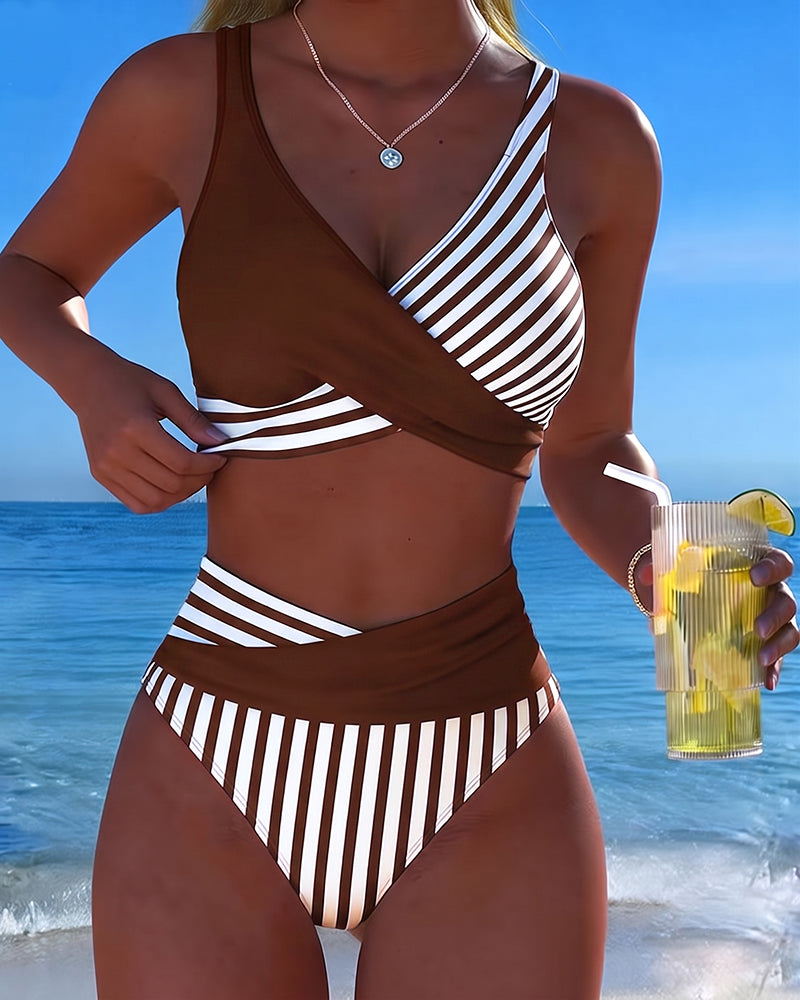 Crossed Stripes Printed Bikini
