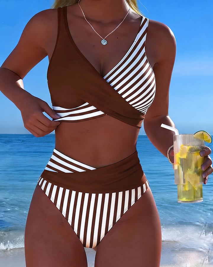 Crossed Stripes Printed Bikini