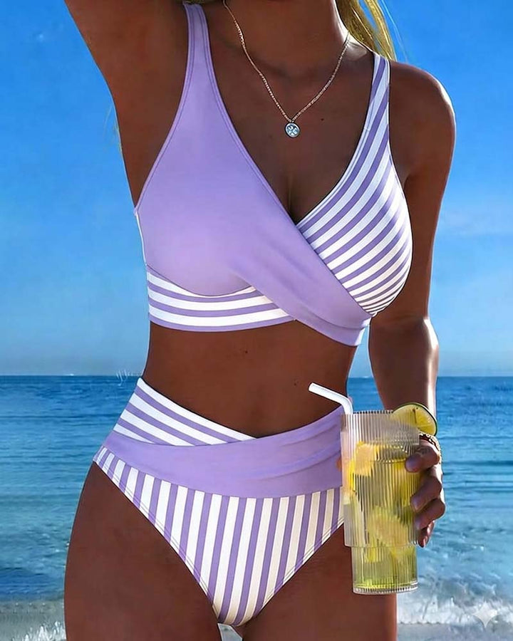 Crossed Stripes Printed Bikini