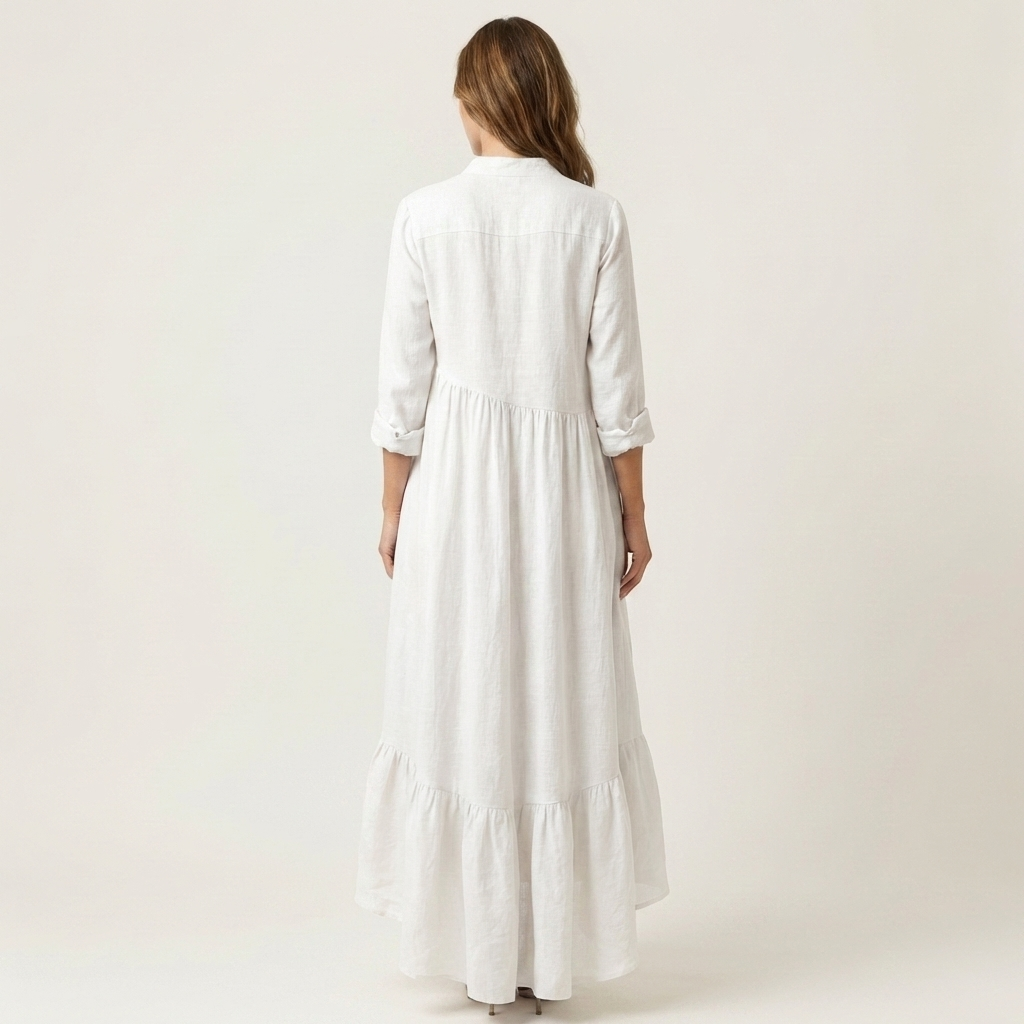 Jilana | Stand-Collar Button-Front Ruffle Maxi Dress