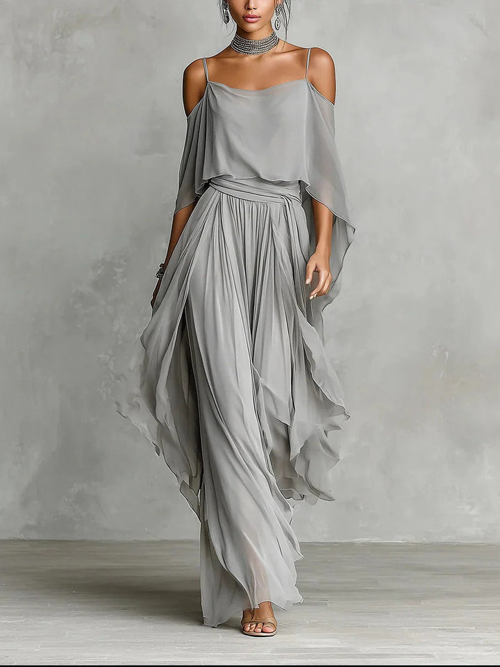 Isabella | Gray set with spaghetti strap top and lightweight pants