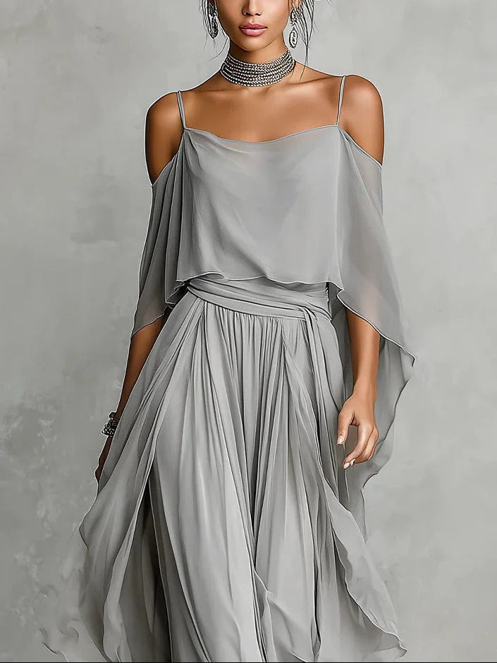 Isabella | Gray set with spaghetti strap top and lightweight pants