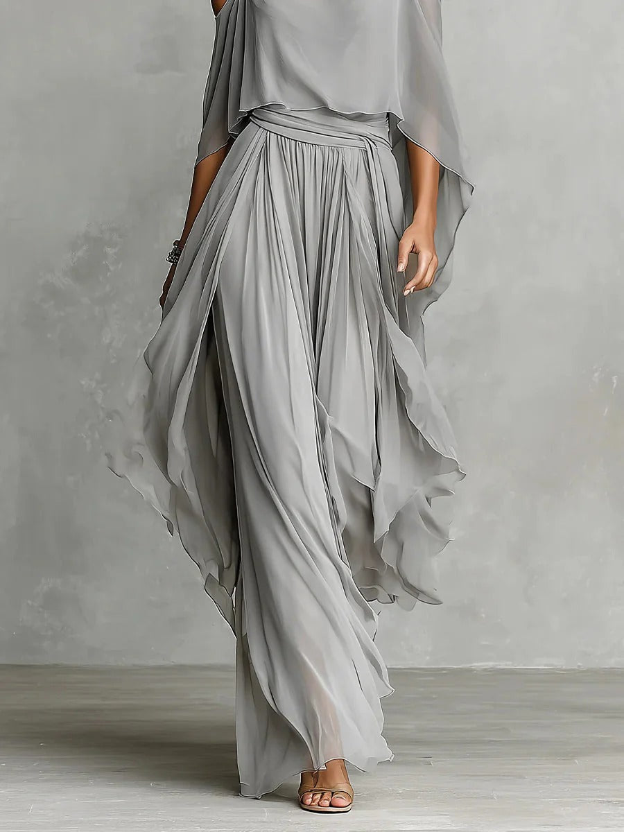 Isabella | Gray set with spaghetti strap top and lightweight pants