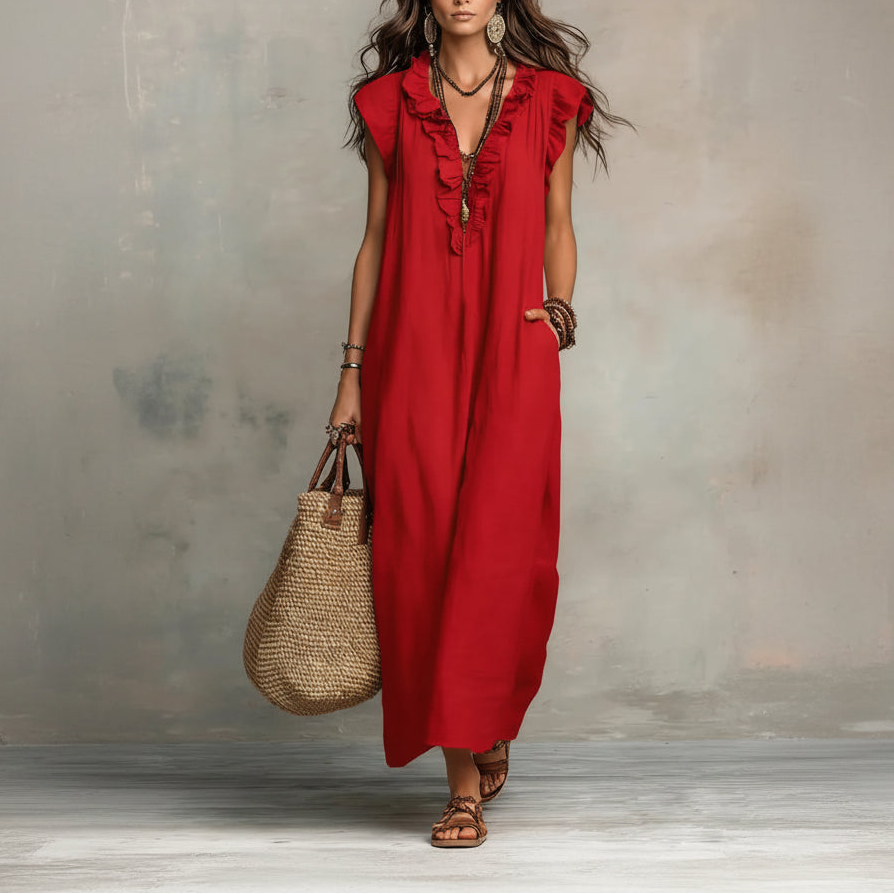 Zoey | Long Bohemian Dress in Linen and Cotton