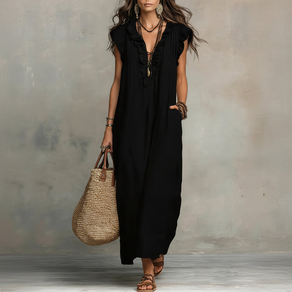 Zoey | Long Bohemian Dress in Linen and Cotton