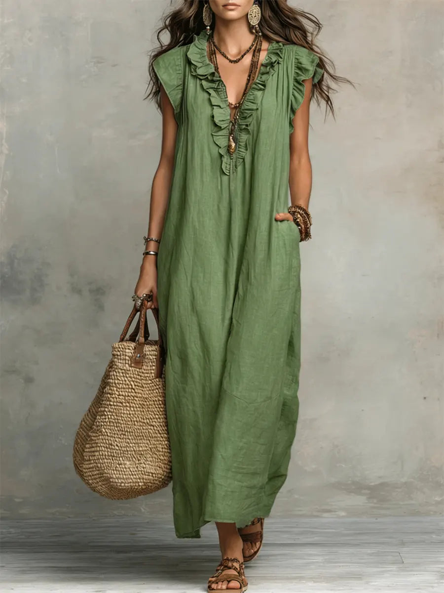 Zoey | Long Bohemian Dress in Linen and Cotton
