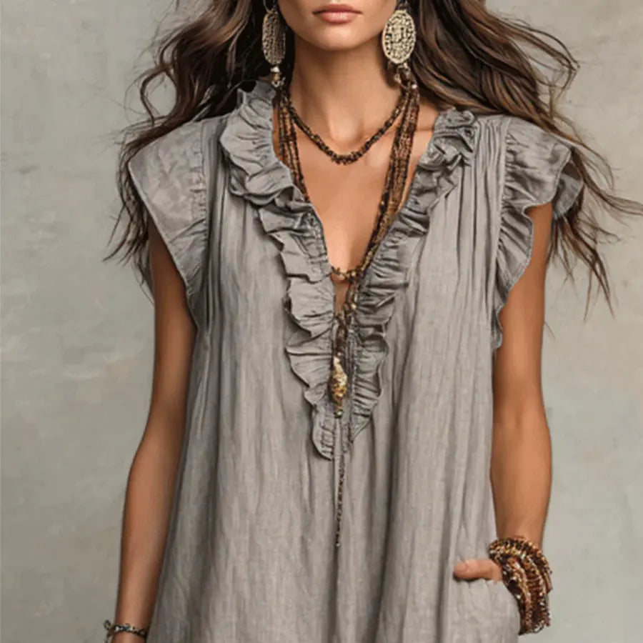 Zoey | Long Bohemian Dress in Linen and Cotton