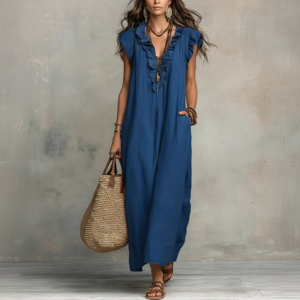 Zoey | Long Bohemian Dress in Linen and Cotton