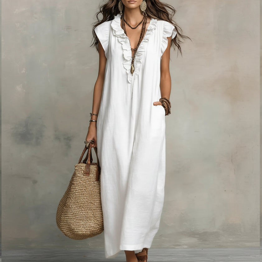 Zoey | Long Bohemian Dress in Linen and Cotton