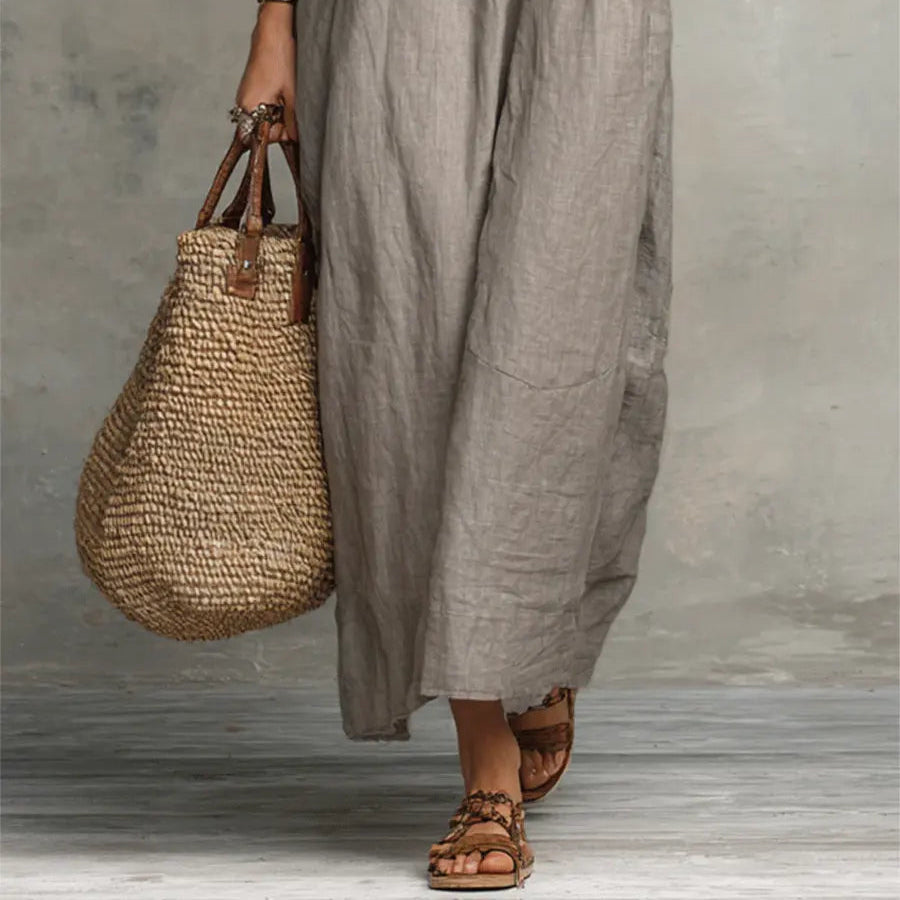 Zoey | Long Bohemian Dress in Linen and Cotton