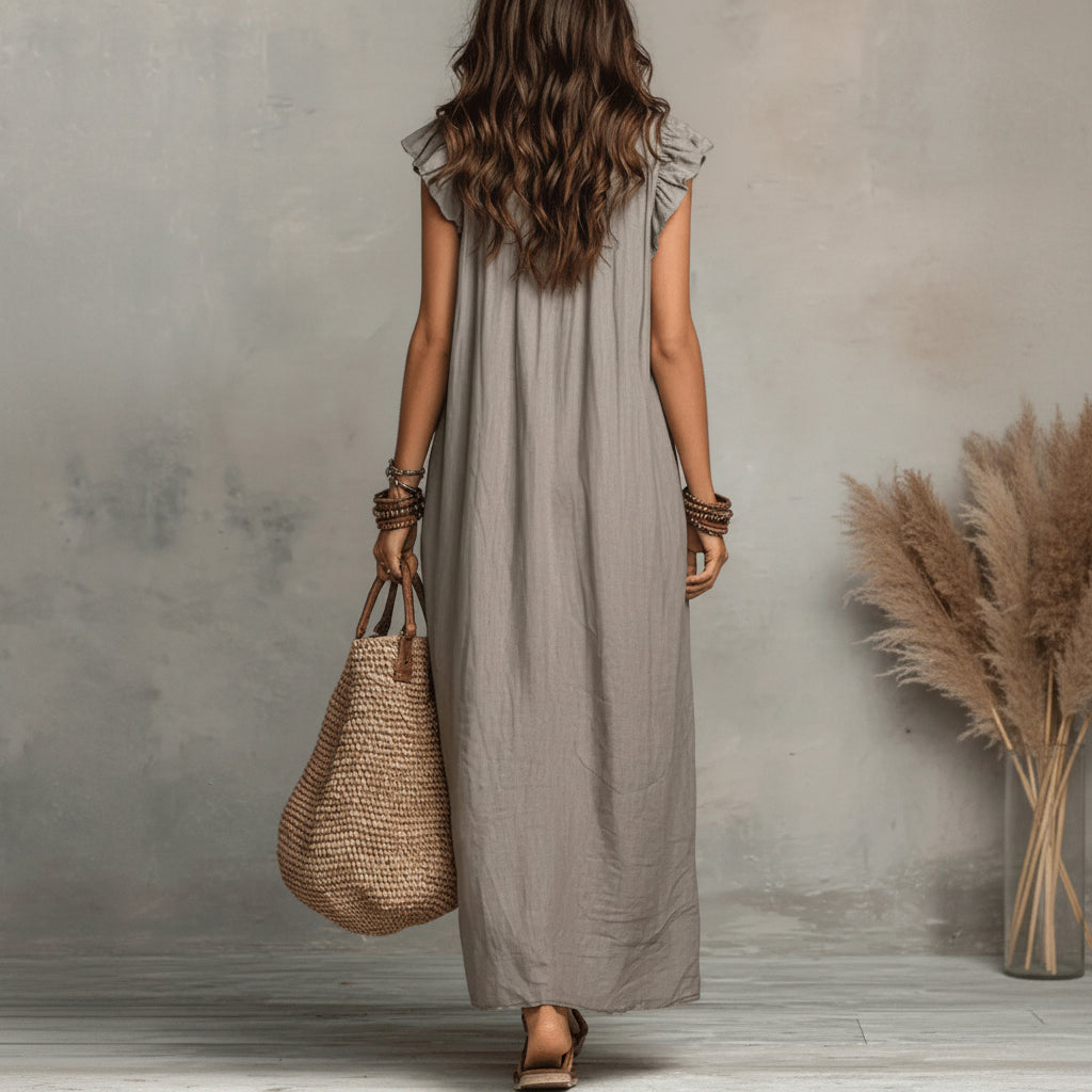 Zoey | Long Bohemian Dress in Linen and Cotton