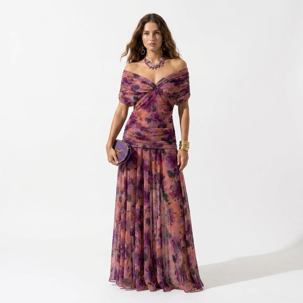Xenia - Long Elegant Dress with V-Neck