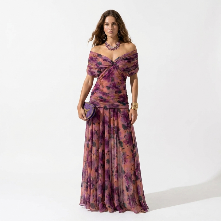 Xenia - Long Elegant Dress with V-Neck