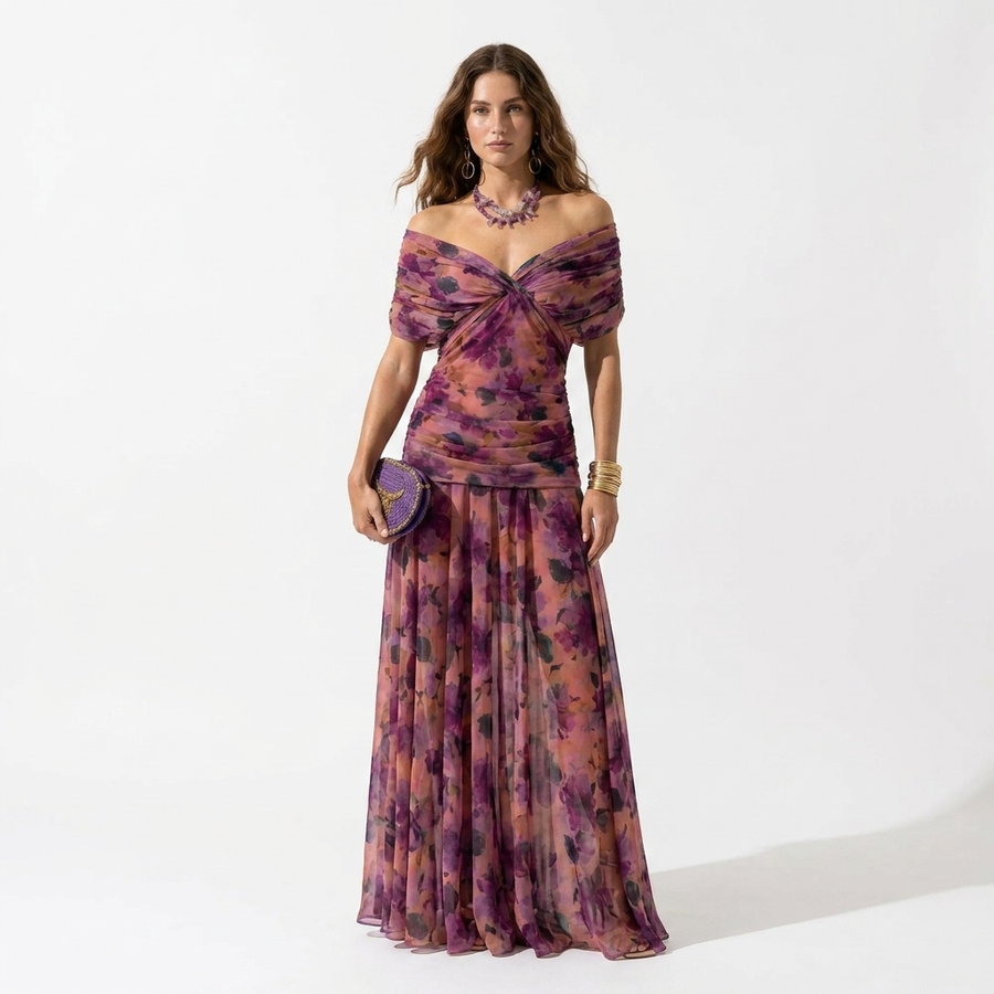 Xenia - Long Elegant Dress with V-Neck